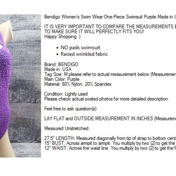 Bendigo Women's Swimsuit One Piece Purple size 9/10 Made in USA - Picture 9 of 9